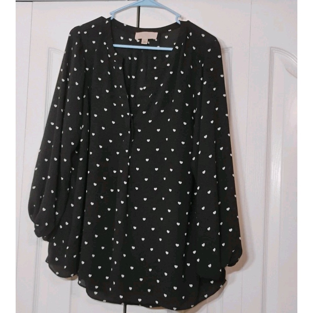 Philosophy Woman Black & White Heart Pattern Tunic Blouse - Size 1X - Boho...